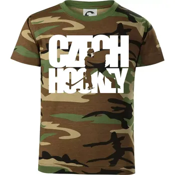 Czech hockey - nápis s hokejistou - Mistrovství světa v ledním hokeji 2026 - Dětské maskáčové triko - 104-110cm / 3-4 roky ( Hnědý maskáč )