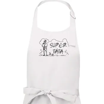 Kuchyňská zástěra Kreslený nápis super táta - Pánská zástěra na vaření - Univerzální velikost ( Bílá )