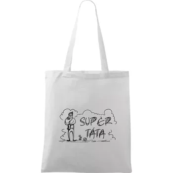 Nákupní taška Kreslený nápis super táta - Taška bavlněná - 42 x 38 cm ( Bílá )