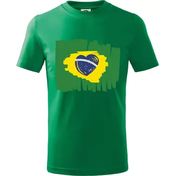 Brazílie vlajka srdce - Tričko dětské bavlněné - 98 cm / 2 roky ( Středně zelená )