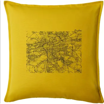 Polštář Mapy měst černobílé Praha - Polštář 50x50 - 50x50 - Pouze potah ( Žlutá )
