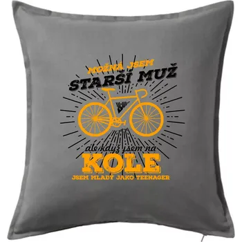 Polštář Starší muž - cyklista silniční kolo - Polštář 50x50 - 50x50 - Včetně výplně ( Tmavě šedý melír )