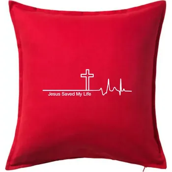 Polštář Jesus Saved My Life kříž ekg - Polštář 50x50 - 50x50 - Pouze potah ( Červená )