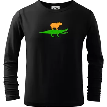 Chlapecké tričko Kapybara na krokodýlovi (Moňas) - Triko dětské Long Sleeve - 122 cm/6 let ( Černá )