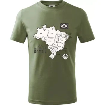 Brazílie mapa s názvy regionů - Tričko dětské bavlněné - 104-110cm / 3-4 roky ( Khaki )