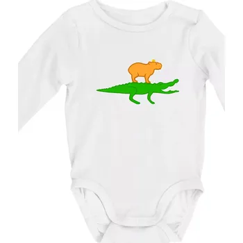 Kojenecký body Kapybara na krokodýlovi (Moňas) - Body kojenecké s dlouhým rukávem - Dlouhý r. do 3 měs ( Bílá )