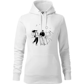 Dámská mikina Kreslený pár na výletě - Mikina dámská Cape s kapucí - XL ( Bílá )