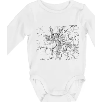 Mapy měst černobílé Budějce - Body kojenecké s dlouhým rukávem - Dlouhý r. 3-6 měs ( Bílá )