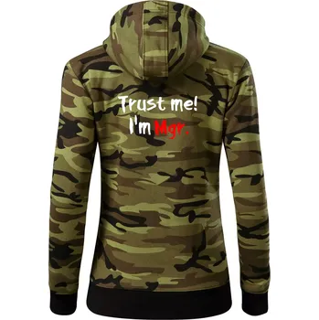 Dámská mikina Trust me I´m Mgr. / Věř mi jsem Magistr. - Dámská mikina trendy zipper s kapucí - XS ( Zelený maskáč )