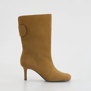 Dámská zimní obuv Reserved - Semišové kotníkové boty na podpatku - béžová - 277FF-80X - 277FF-80X-37