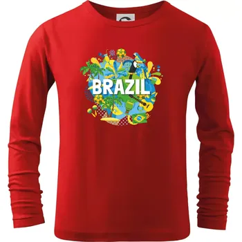 Chlapecké tričko Brazílie Barevný obrázek - Triko dětské Long Sleeve - 122 cm/6 let ( Červená )