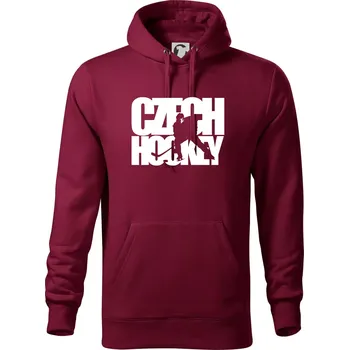 Pánská mikina Czech hockey - nápis s hokejistou - Mistrovství světa v ledním hokeji 2026 - Mikina pánská Cape s kapucí - 4XL ( Garnet )