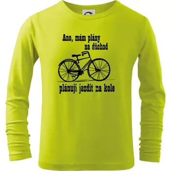 Dětská móda Staré kolo - Plány na důchod - Triko dětské Long Sleeve - 104-110cm / 3-4 roky ( Limetková )