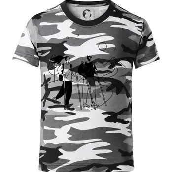 Chlapecké tričko Kreslený pár na výletě - Dětské maskáčové triko - 134 cm/8 let ( Šedý maskáč )