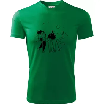 Pánské tričko Kreslený pár na výletě - Pánské triko Fantasy sportovní (dresovina) - 2XL ( Středně zelená )
