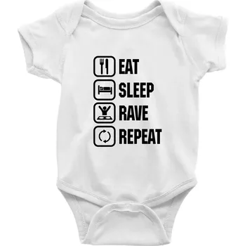 Kojenecké oblečení Eat sleep rave repeat - Body kojenecké s krátkým rukávem - Krátký r. do 3 měs ( Bílá )