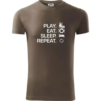 Pánské tričko Play Eat Sleep Repeat hokej - Viper FIT - Pánské zůžené tričko - XL ( Army )