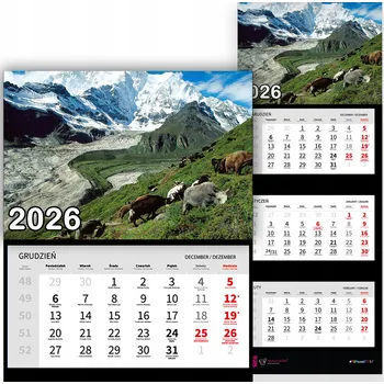 Kalendář Nástěnný Kalendář Trojdílný 2026 UKOJENIE WIDOKU Do Kanceláře Dárek Vzory