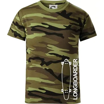 Chlapecké tričko Longboard na výšku - Dětské maskáčové triko - 122 cm/6 let ( Zelený maskáč )