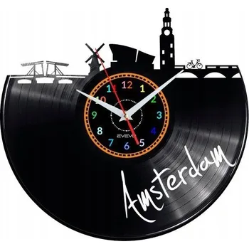 Hodiny AMSTERDAM HODINY NÁSTĚNNÉ DEKORATIVNÍ MODERNÍ VINYLOVÁ DESKA VINYL JAKO DÁREK
