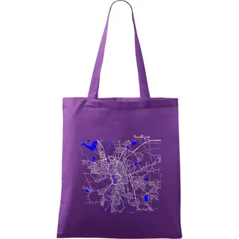 Nákupní taška Budějce - Mapa s vodními toky - Taška bavlněná - 42 x 38 cm ( Fialová )