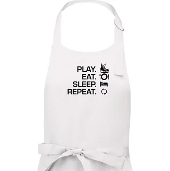 Kuchyňská zástěra Play Eat Sleep Repeat hokej - Pánská zástěra na vaření - Univerzální velikost ( Bílá )