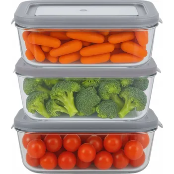 Dóza na potraviny 3 x SKLENĚNÁ HERMETICKÁ NÁDOBA NA POTRAVINY / OBĚDOVÝ BOX 1000 ml