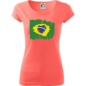 Dámské tričko Brazílie vlajka srdce - Dámské triko Pure - XS ( Korálová )