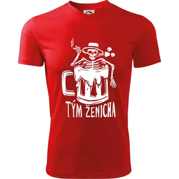 Pánské tričko Tým ženicha kostra - Pánské triko Fantasy sportovní (dresovina) - 3XL ( Červená )