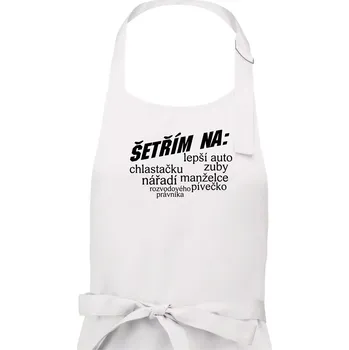 Kuchyňská zástěra Nápis šetřím na - Pánská zástěra na vaření - Univerzální velikost ( Bílá )
