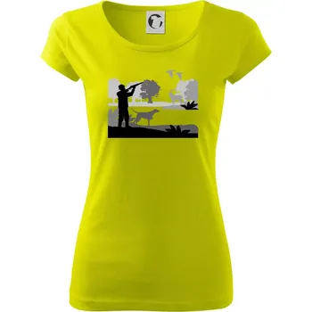 Dámské tričko Lovec a ohař v lese - Dámské triko Pure - S ( Limetková )