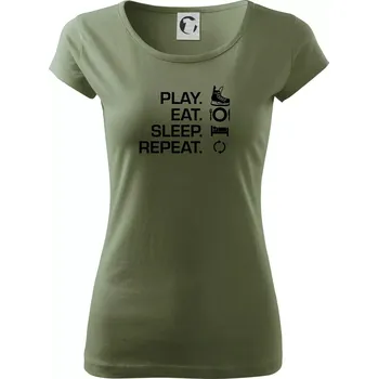 Dámské tričko Play Eat Sleep Repeat hokej - Dámské triko Pure - XS ( Khaki )