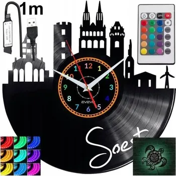 Hodiny Soest Nástěnné Hodiny s LED RGB Podsvícením na Dálkové Ovládání - Vinylová Deska - Moderní