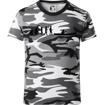 Chlapecké tričko Evoluce kanoe stará - Dětské maskáčové triko - 122 cm/6 let ( Šedý maskáč )