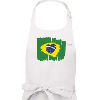 Kuchyňská zástěra Brazílie vlajka srdce - Dámská zástěra na vaření - Univerzální velikost ( Bílá )