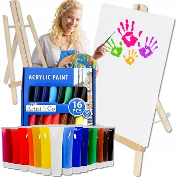 Výtvarná sada Sada na MALOVÁNÍ Malířská 18v1 STOJAN PLÁTNO + Velké AKRYLOVÉ BARVY