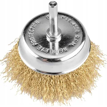 Drátěný kartáč DRÁTĚNÝ kotoučový kartáč 75 mm, mosazí potažený vlnitý drát, stopka 6 mm