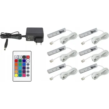 LED osvětlení 6x RGB LED klipy na polic skleněných desek SADA Kabel Bílý