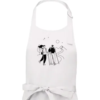 Kuchyňská zástěra Kreslený pár na výletě - Dámská zástěra na vaření - Univerzální velikost ( Bílá )