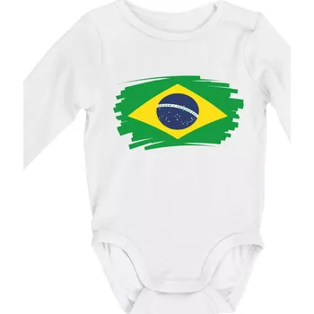 Kojenecký body Brazílie vlajka štětkou - Body kojenecké s dlouhým rukávem - Dlouhý r. do 3 měs ( Bílá )