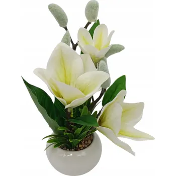 umělá květina UMĚLÝ KVĚT V KVĚTINÁČI REALISTICKÁ DEKORACE OZDOBA BÍLÁ 30CM