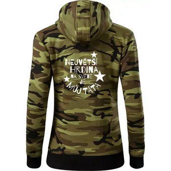 Dámská mikina Nejvetší hrdina na Světě je můj táta - Dámská mikina trendy zipper s kapucí - 2XL ( Zelený maskáč )