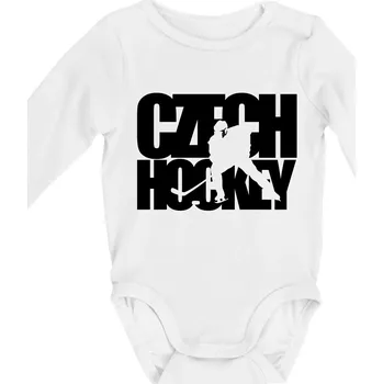 Kojenecký body Czech hockey - nápis s hokejistou - Mistrovství světa v ledním hokeji 2026 - Body kojenecké s dlouhým rukávem - Dlouhý r. do 3 měs ( Bílá )