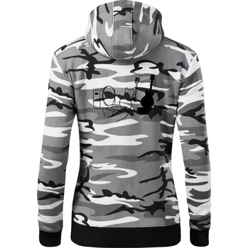 Dámská mikina Kočka a kytara WC - Dámská mikina trendy zipper s kapucí - S ( Šedý maskáč )