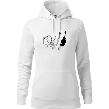 Dámská mikina Kočka a kytara WC - Mikina dámská Cape s kapucí - M ( Bílá )