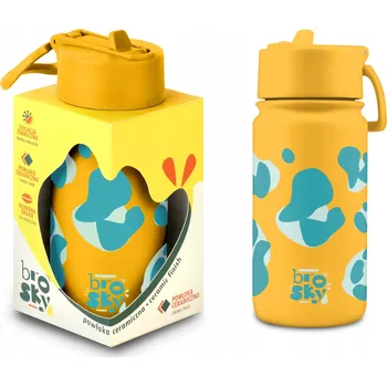 Láhev Brosky Wild 450 ml Žlutý termální lahev na pití na vodu s brčkem a potiskem