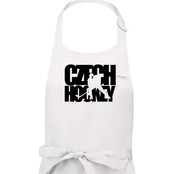 Kuchyňská zástěra Czech hockey - nápis s hokejistou - Mistrovství světa v ledním hokeji 2026 - Dámská zástěra na vaření - Univerzální velikost ( Bílá )