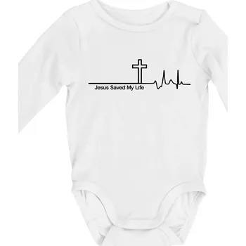 Jesus Saved My Life kříž ekg - Body kojenecké s dlouhým rukávem - Dlouhý r. 6-12 měs ( Bílá )