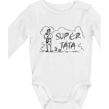 Kreslený nápis super táta - Body kojenecké s dlouhým rukávem - Dlouhý r. do 3 měs ( Bílá )