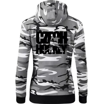 Dámská mikina Czech hockey - nápis s hokejistou - Mistrovství světa v ledním hokeji 2026 - Dámská mikina trendy zipper s kapucí - XS ( Šedý maskáč )